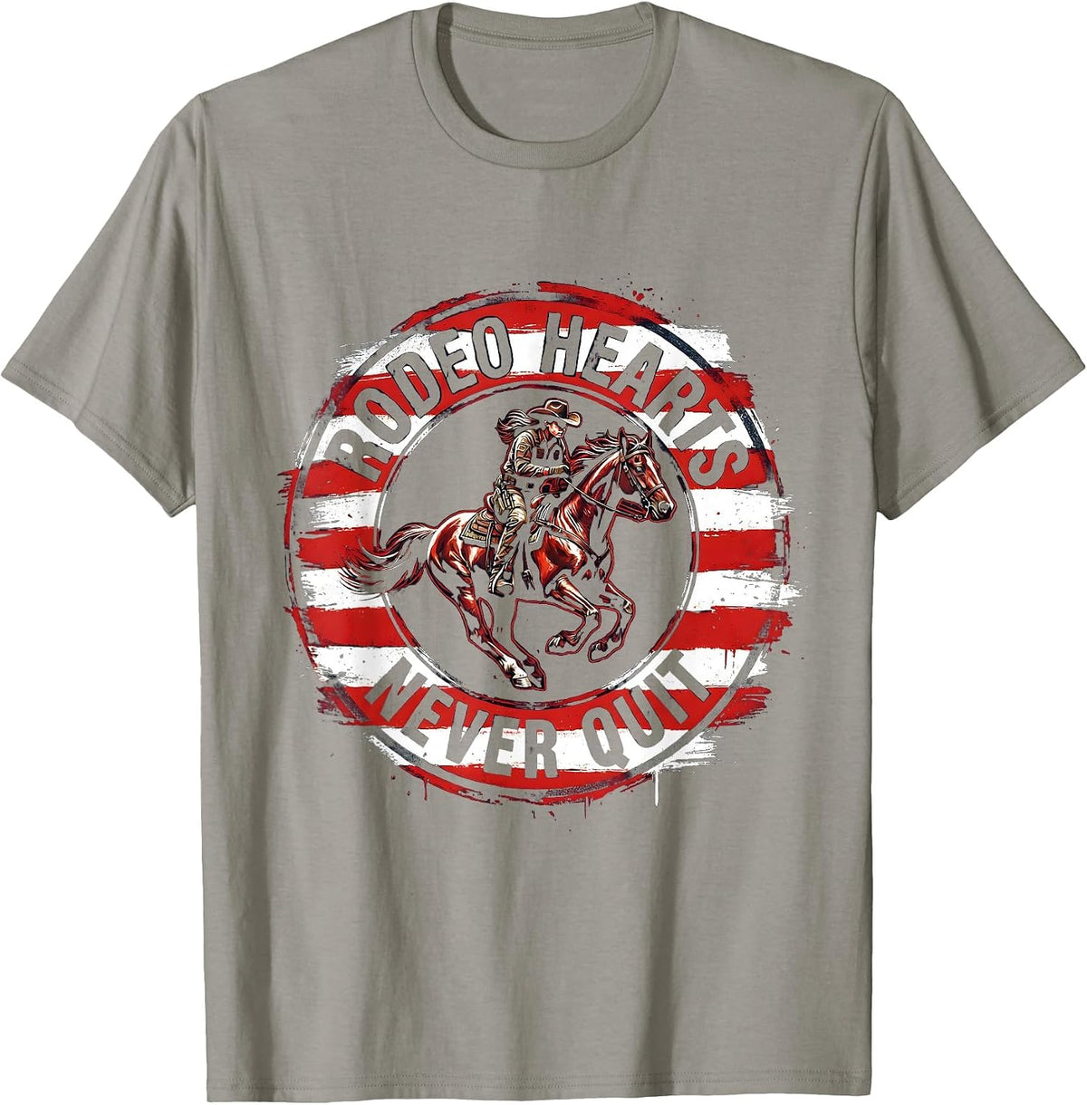 Men's Rodeo Hearts Never Quit Cowgirl Design T-Shirt - Slate Grey
