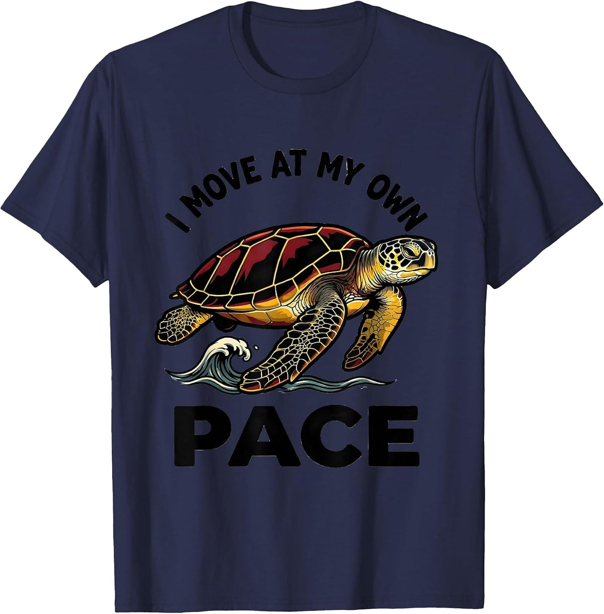 Men's I Move At My Own Pace Tattoo Sea Turtle Ocean Animal Lover T-Shirt - Navy Blue