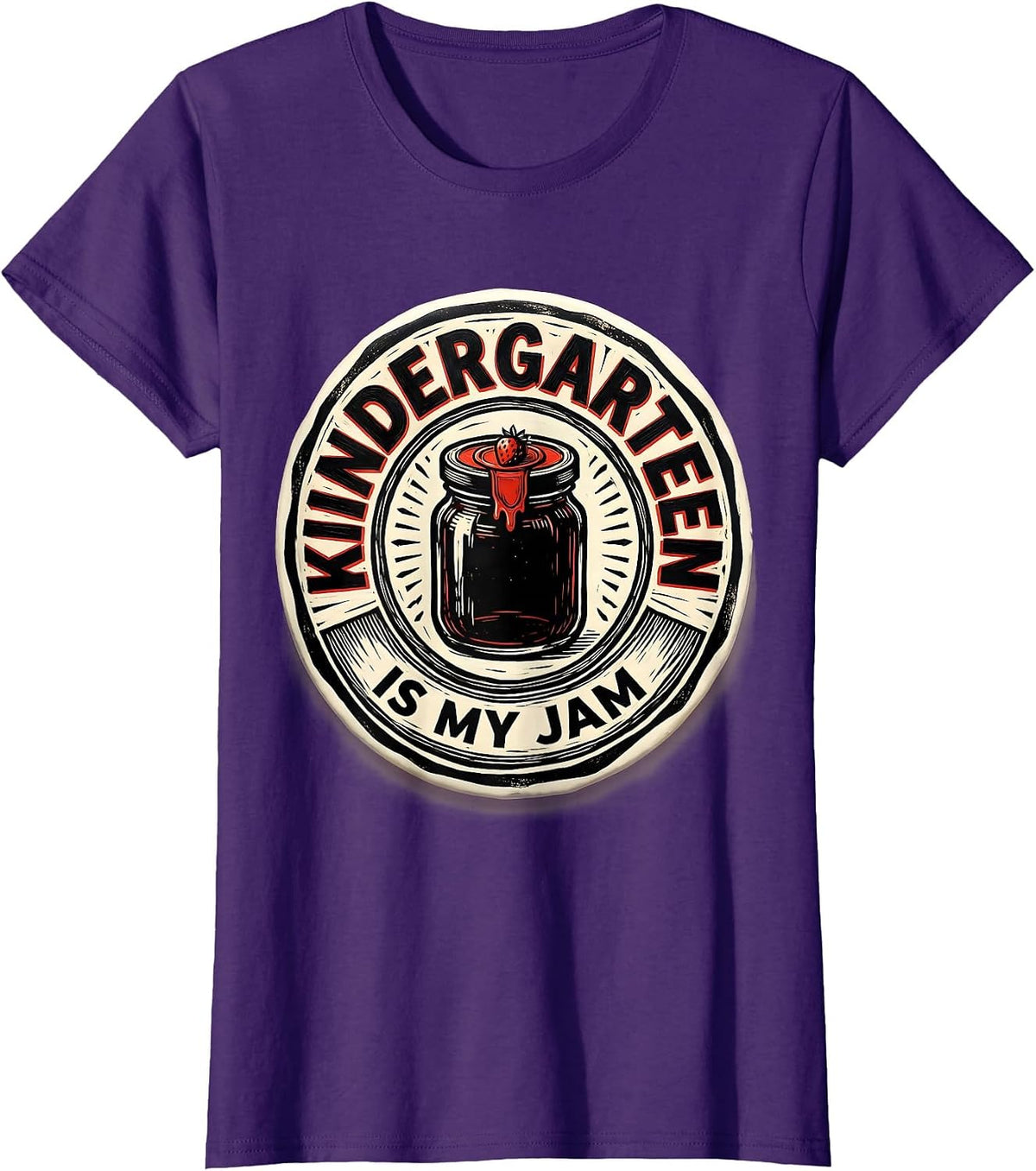 Women's Kindergarten Is My Jam Strawberry Teacher Back to School T-Shirt - Purple