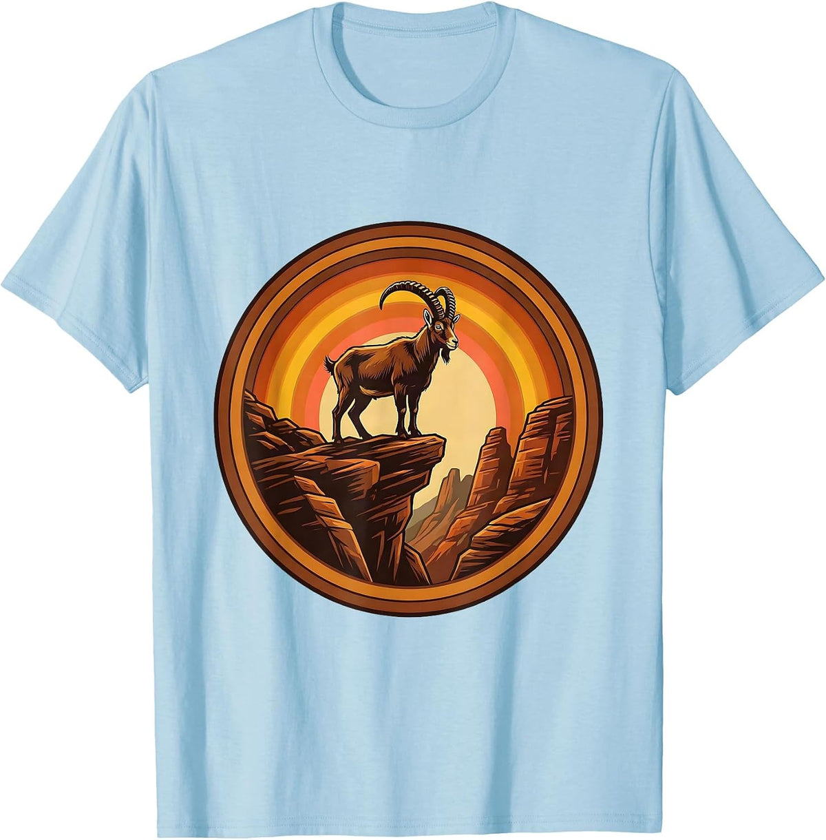 Mountain Goat Autumn Cliff Fall Wildlife Design T-Shirt - Baby Blue