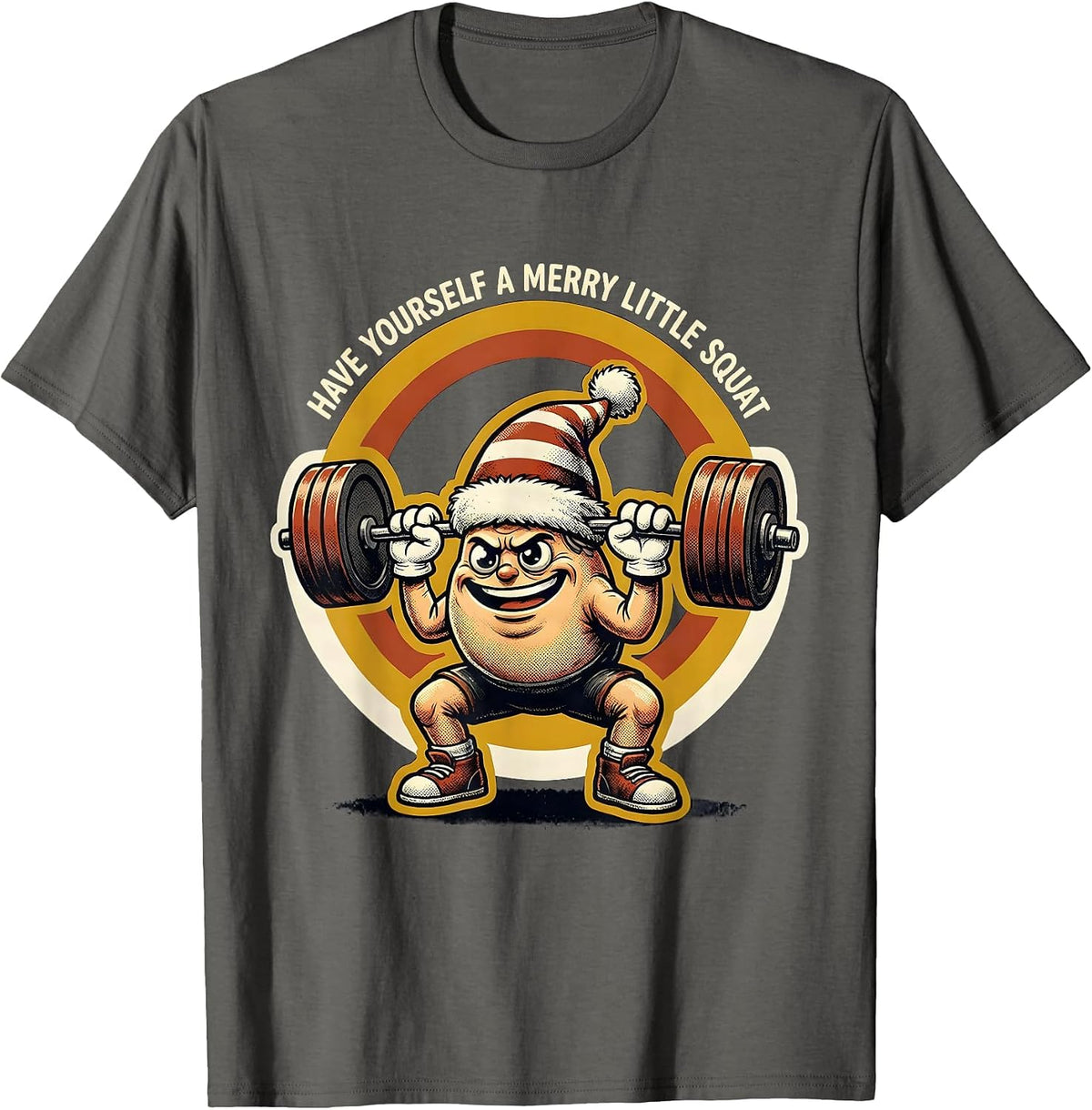 Men's Have Yourself a Merry Little Squat Retro Cartoon Christmas T-Shirt - Asphalt Grey