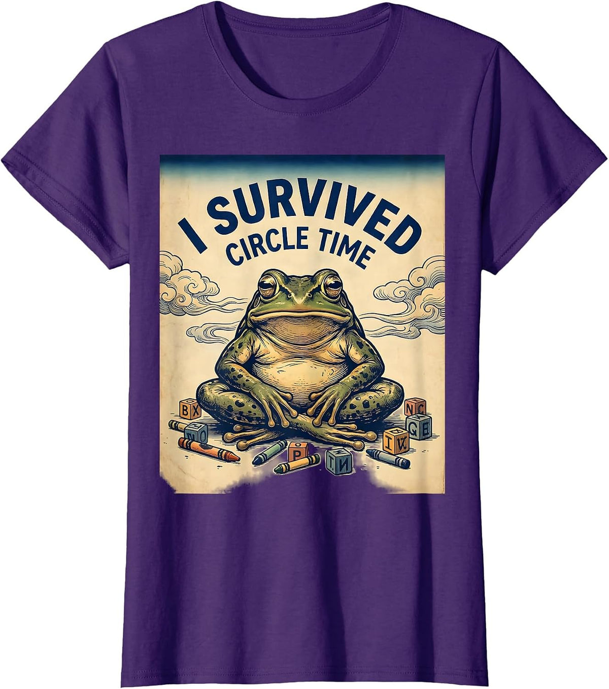 Women's I Survived Circle Time Preschool Teacher Design T-Shirt - Purple