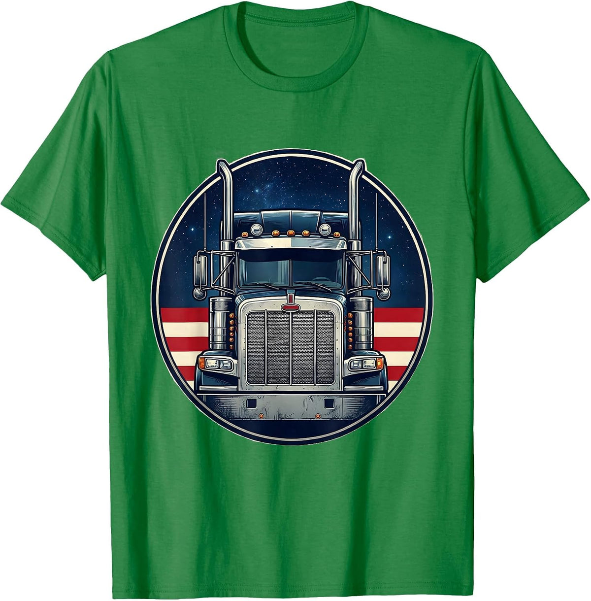 Men's Semi Truck Badge Patriotic American Flag Trucker Gift T-Shirt - Kelly Green
