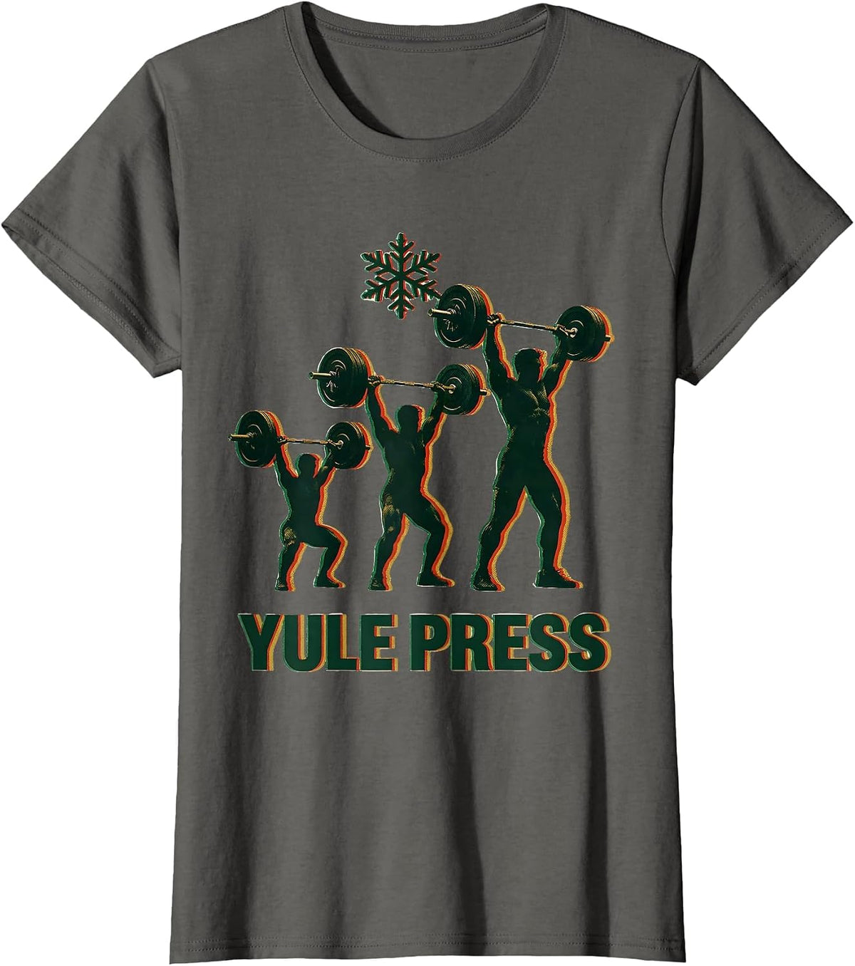 Women's Yule Press Funny Christmas Gym Weightlifting Fitness Gift T-Shirt - Asphalt Grey