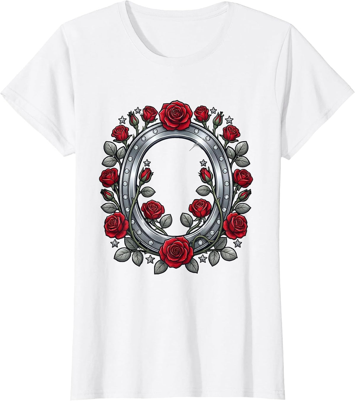 Horseshoe Wild Roses Western Graphic Tee T-Shirt - White