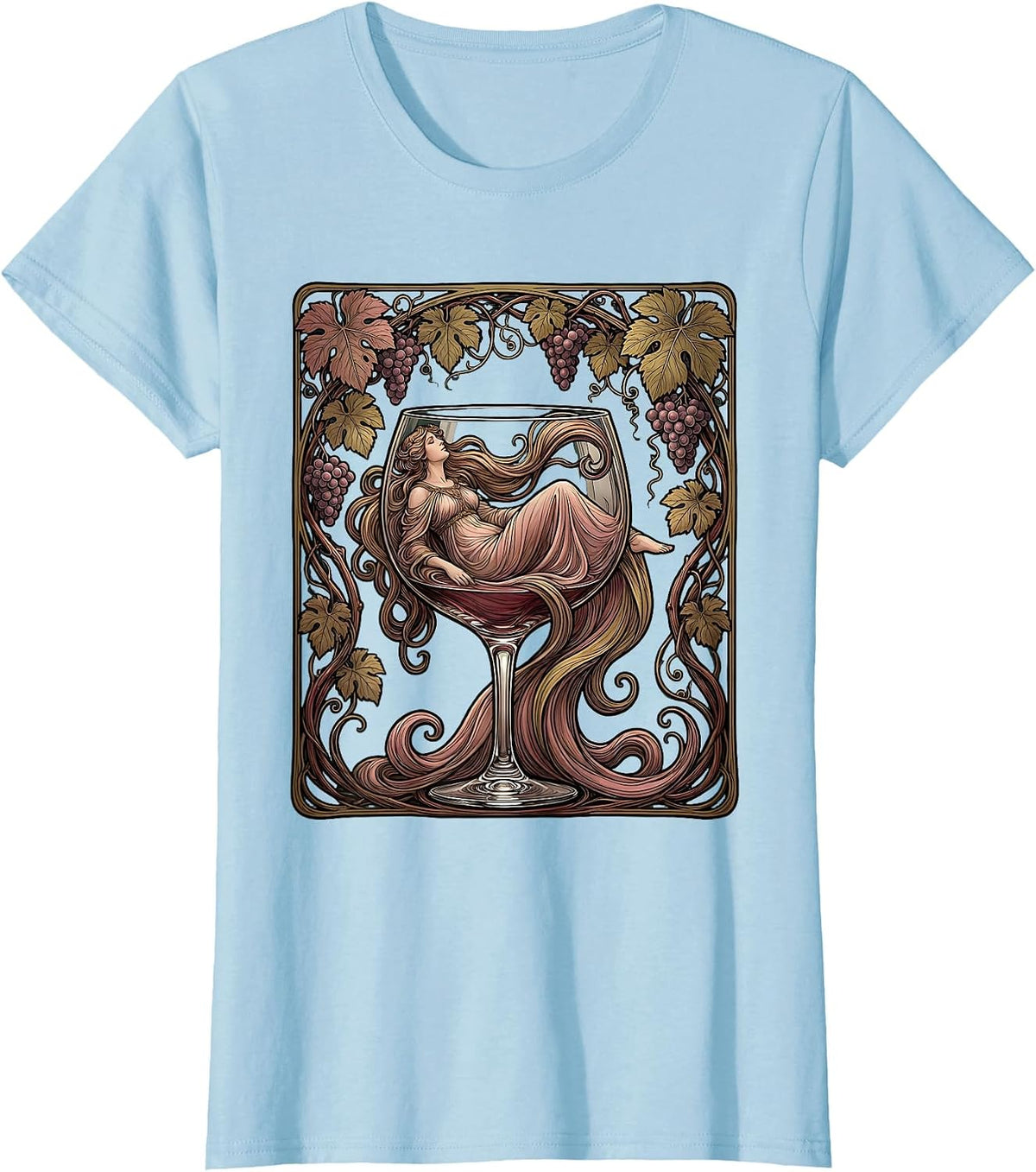 Women's Mimi Lounging in Giant Wine Glass Illustration T-Shirt - Baby Blue