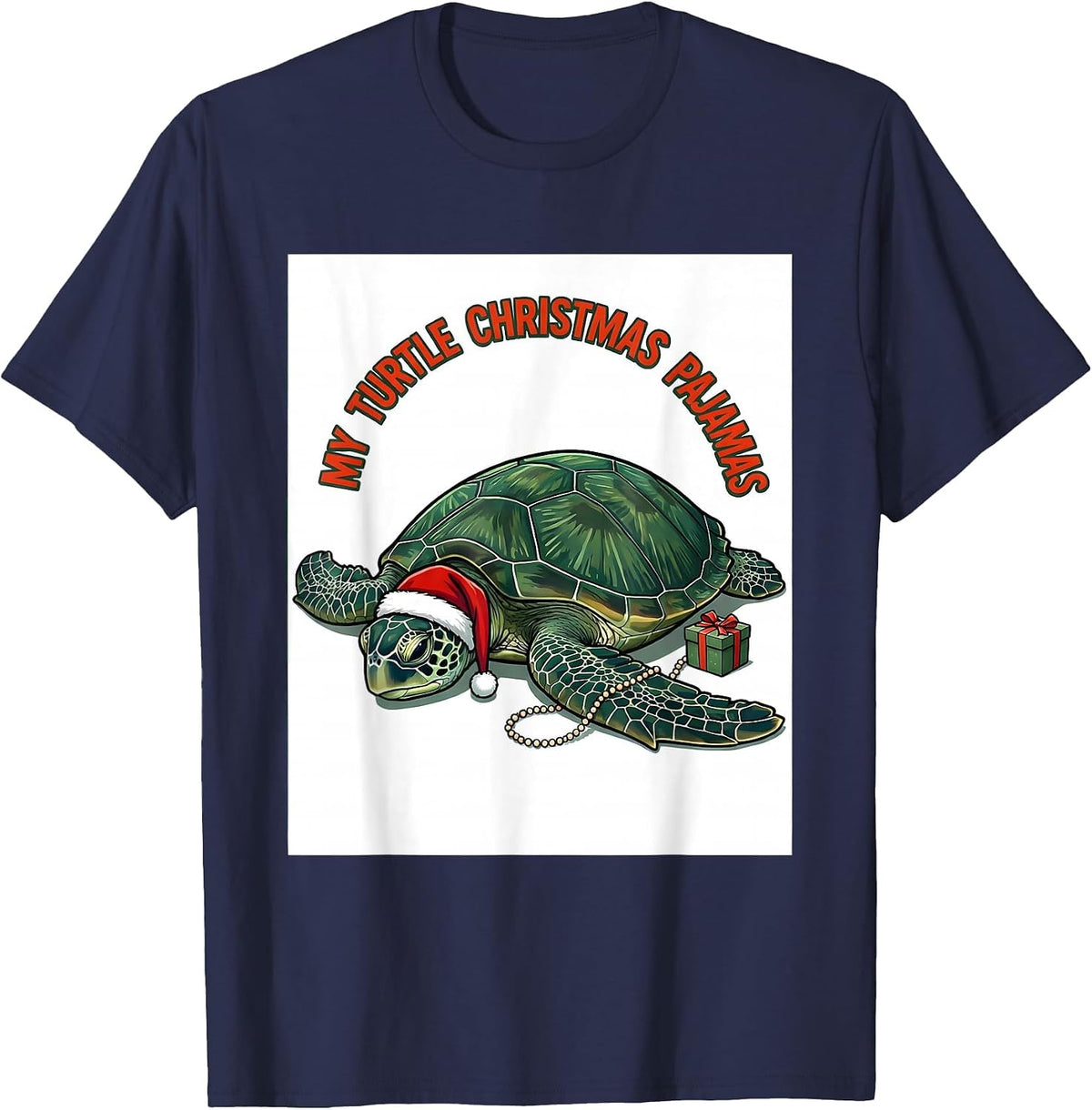 My Turtle Christmas Pajamas Whimsical Holiday Sea Turtle T-Shirt - Navy Blue