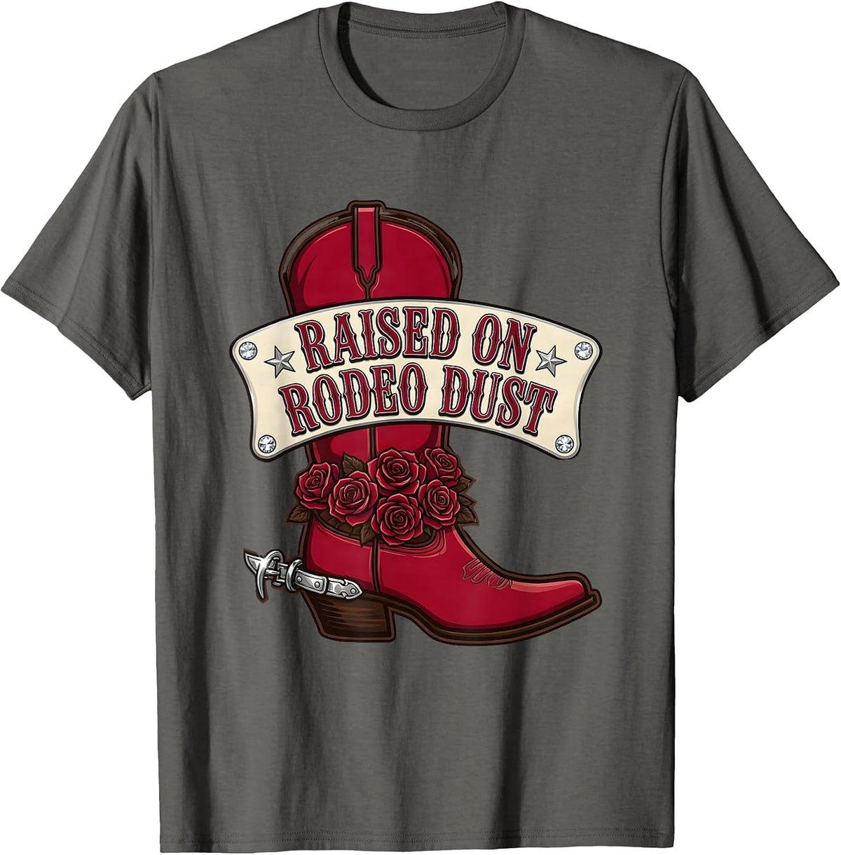Men's Raised on Rodeo Dust Cowgirl Design T-Shirt - Asphalt Grey