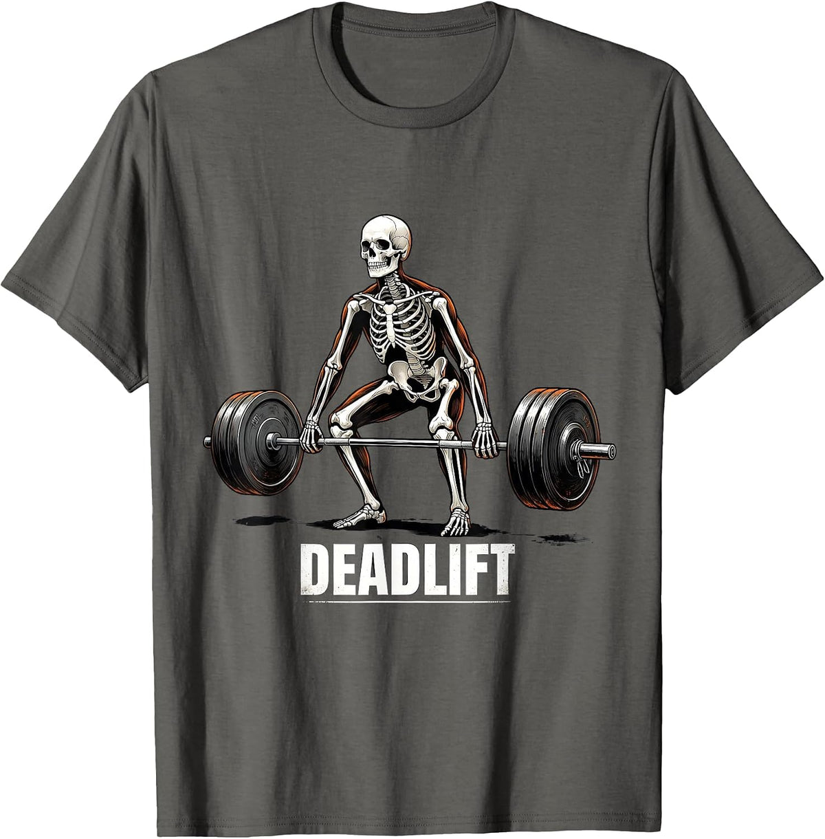 Deadlift Horror Skeleton Gym Workout Halloween Humor T-Shirt - Asphalt Grey