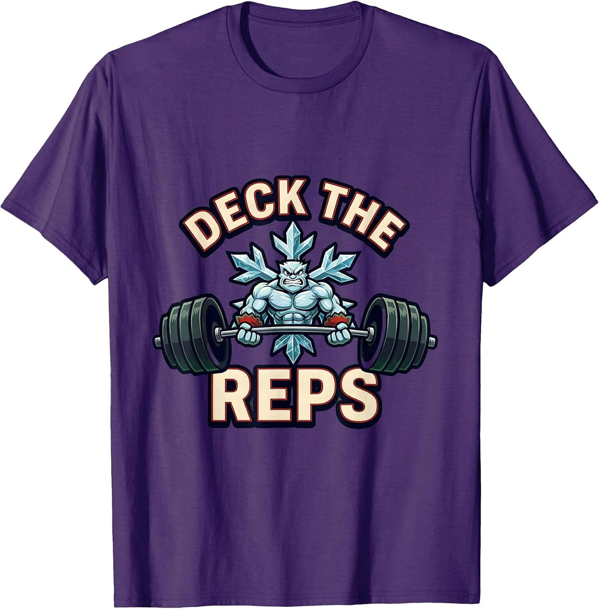 Men's Deck The Reps Funny Christmas Gym Weightlifting Fitness Pun T-Shirt - Purple