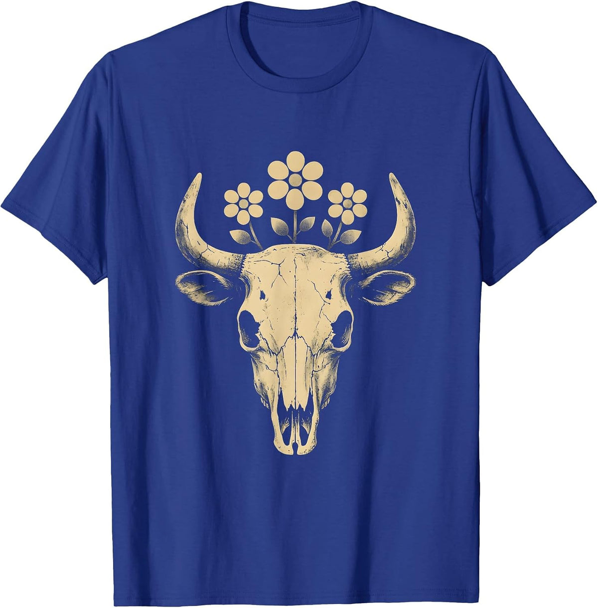 Western Saddle Wildflowers Boho Cowgirl Floral Design T-Shirt - Royal Blue