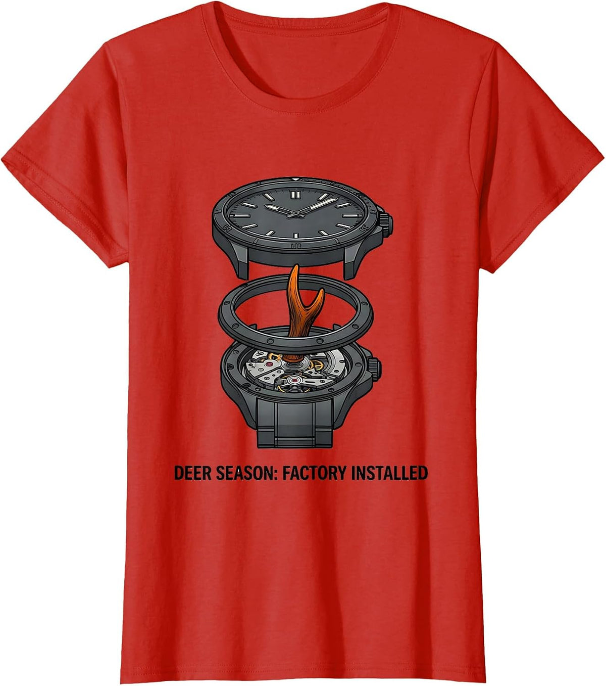 Women's Deer Season: Factory Installed Funny Hunting Dad Camo T-Shirt - Red