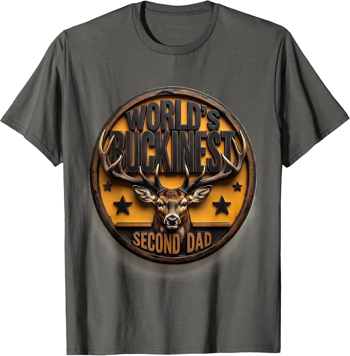 Men's World's Buckinest Second Dad Funny Deer Hunting Dad Joke T-Shirt - Asphalt Grey