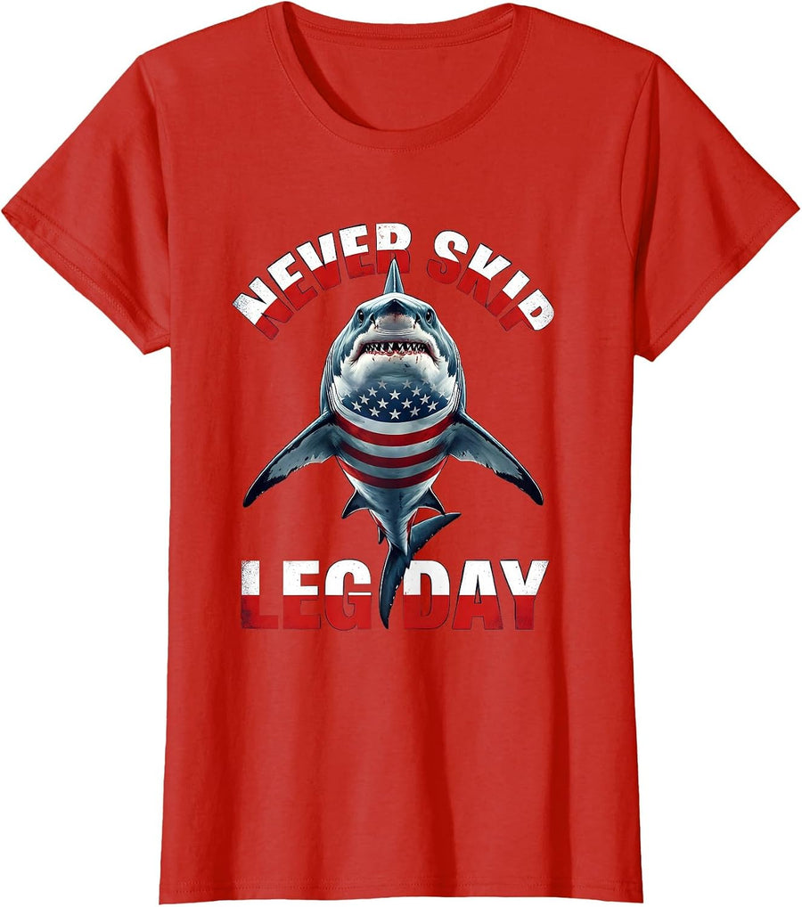 Women's Never Skip Leg Day Shark Gym Design T-Shirt - Red