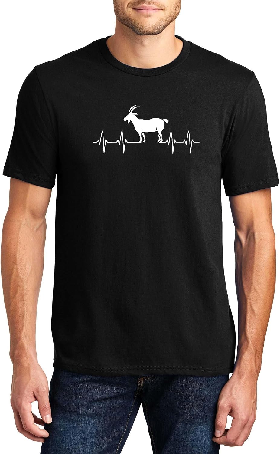 Goat Heartbeat Graphic Top Farm Animal Lover Ranch Shirt Ringspun Cotton Tee Adult Men Women - Mens Crew Black
