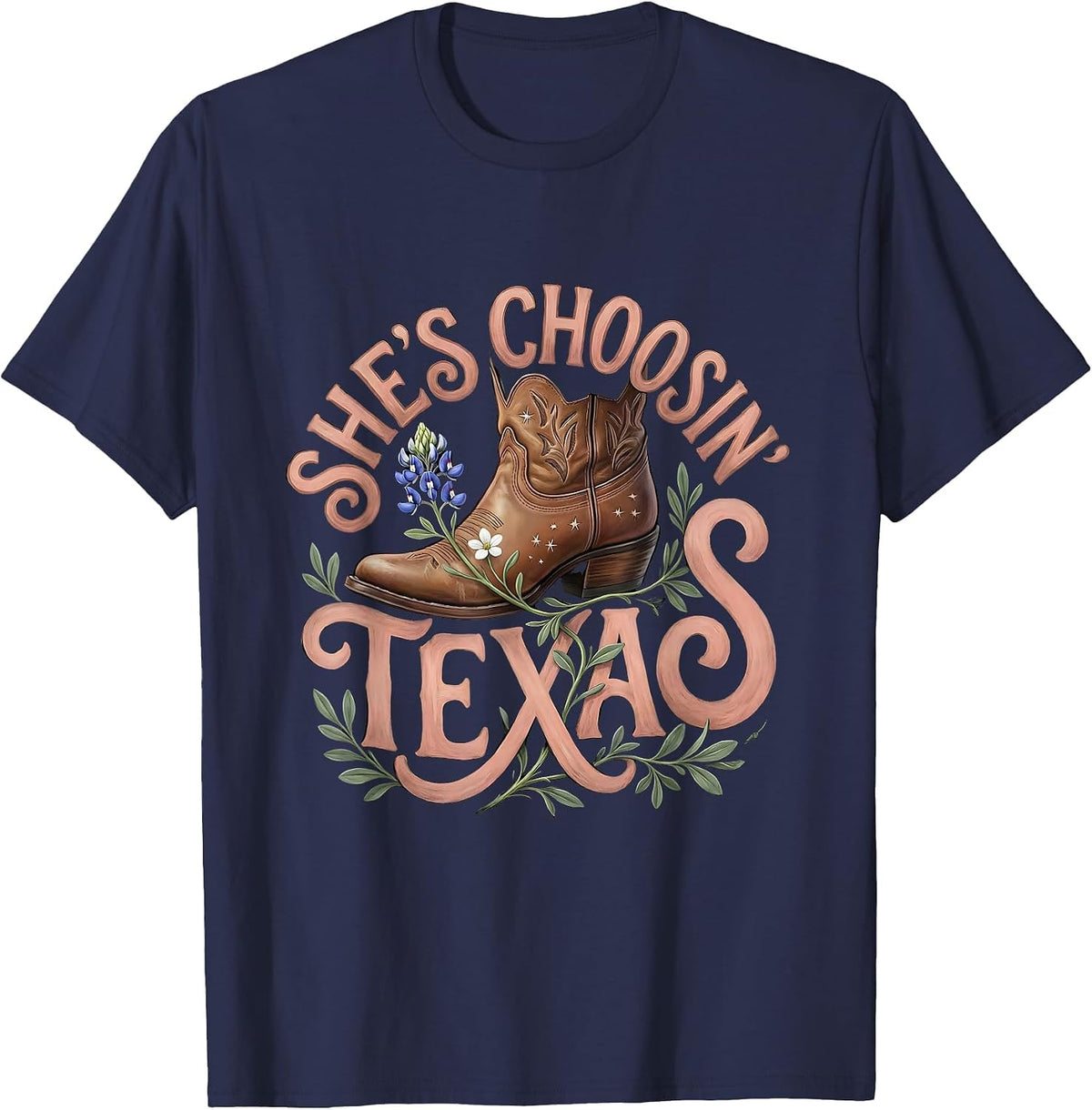 She's Choosin' Texas Western Lifestyle Boho T-Shirt - Navy Blue