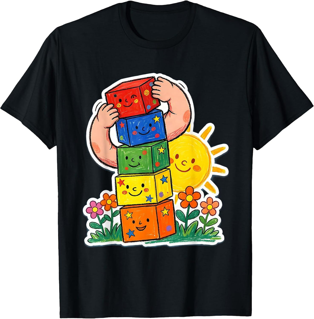 Men's PreK Teacher Colorful Alphabet Blocks Graphic T-Shirt - Black