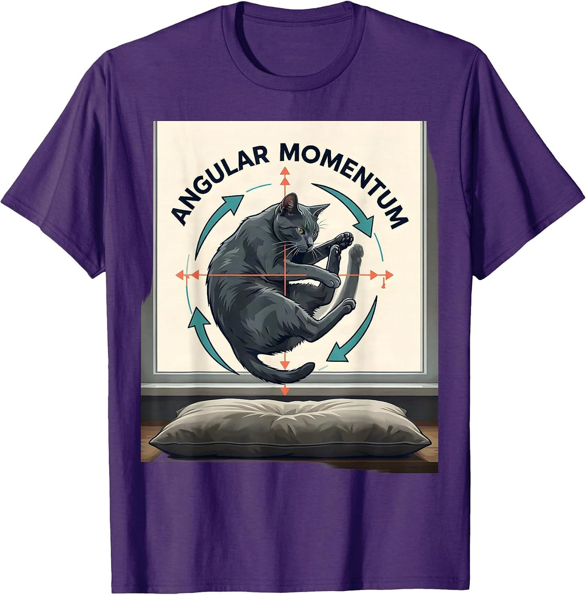 Men's Angular Momentum Funny Cat Physics Humor Design Cat Owner T-Shirt - Purple