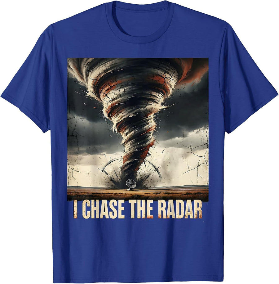 I Chase The Radar Distressed Tornado Chaser Meteorology T-Shirt - Royal Blue