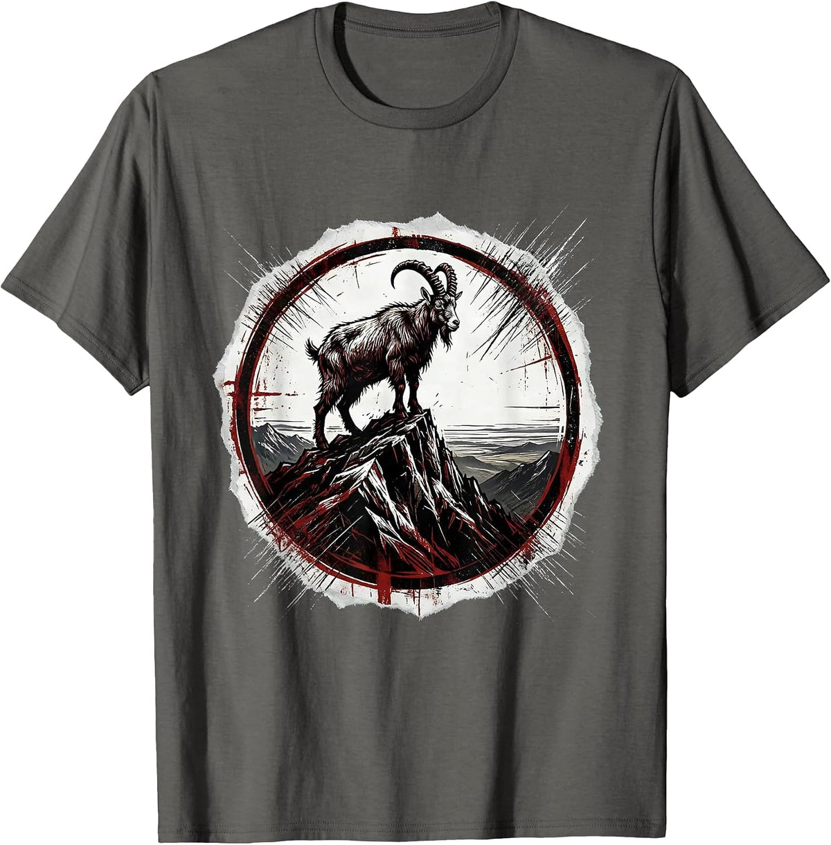 Men's Goat on Mountaintop Staring Into the Distance T-Shirt - Asphalt Grey