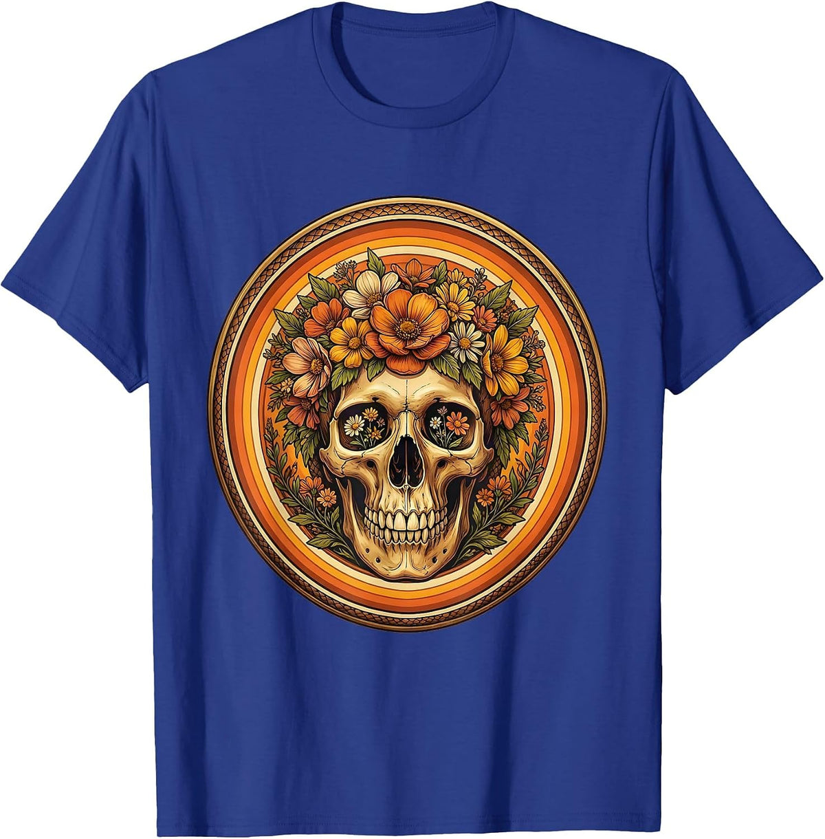 Men's Snake Skull Flower Crown Western Boho Graphic T-Shirt - Royal Blue