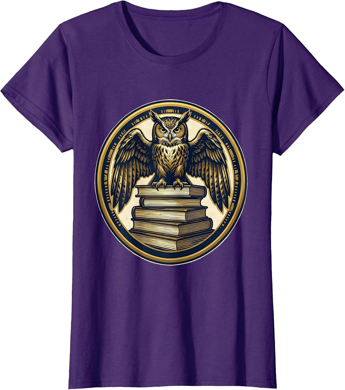 Women's School Counselor Owl on Books Graphic Design T-Shirt - Purple