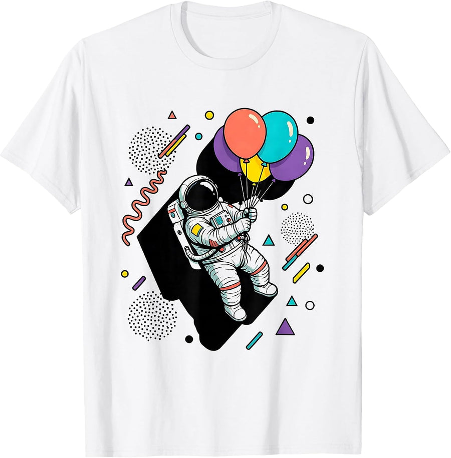 Men's Astronaut Birthday Balloons Space Celebration T-Shirt - White