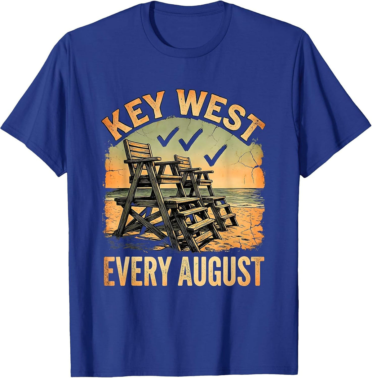Men's KEY WEST EVERY AUGUST Boho Summer Casual Beach Souvenir T-Shirt - Royal Blue