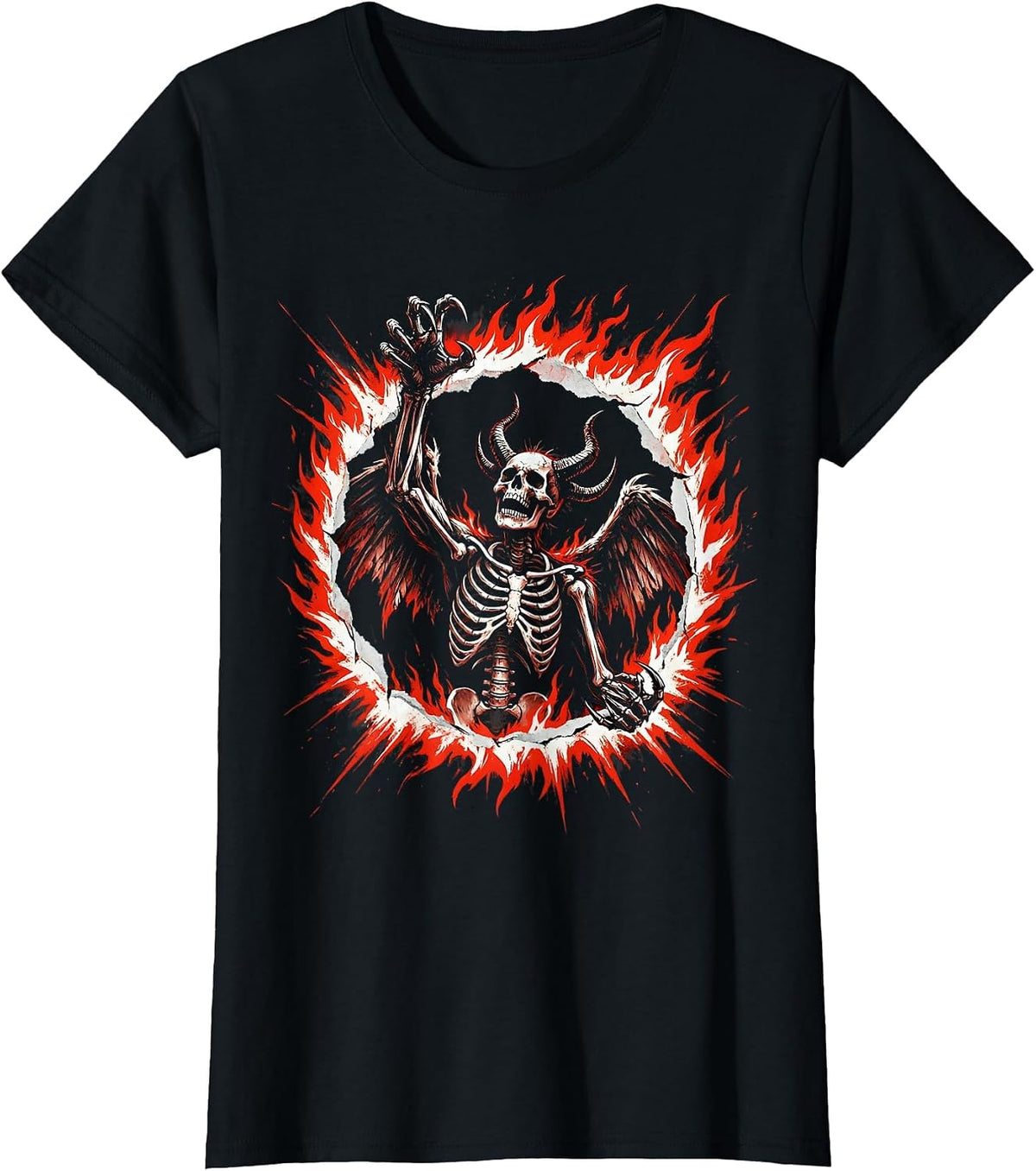Demon Rising From a Ring of Fire Halloween T-Shirt - Black