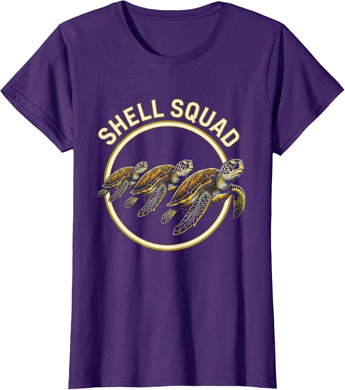 Women's Shell Squad Cute Sea Turtle Kids Animal Lover Novelty T-Shirt - Purple