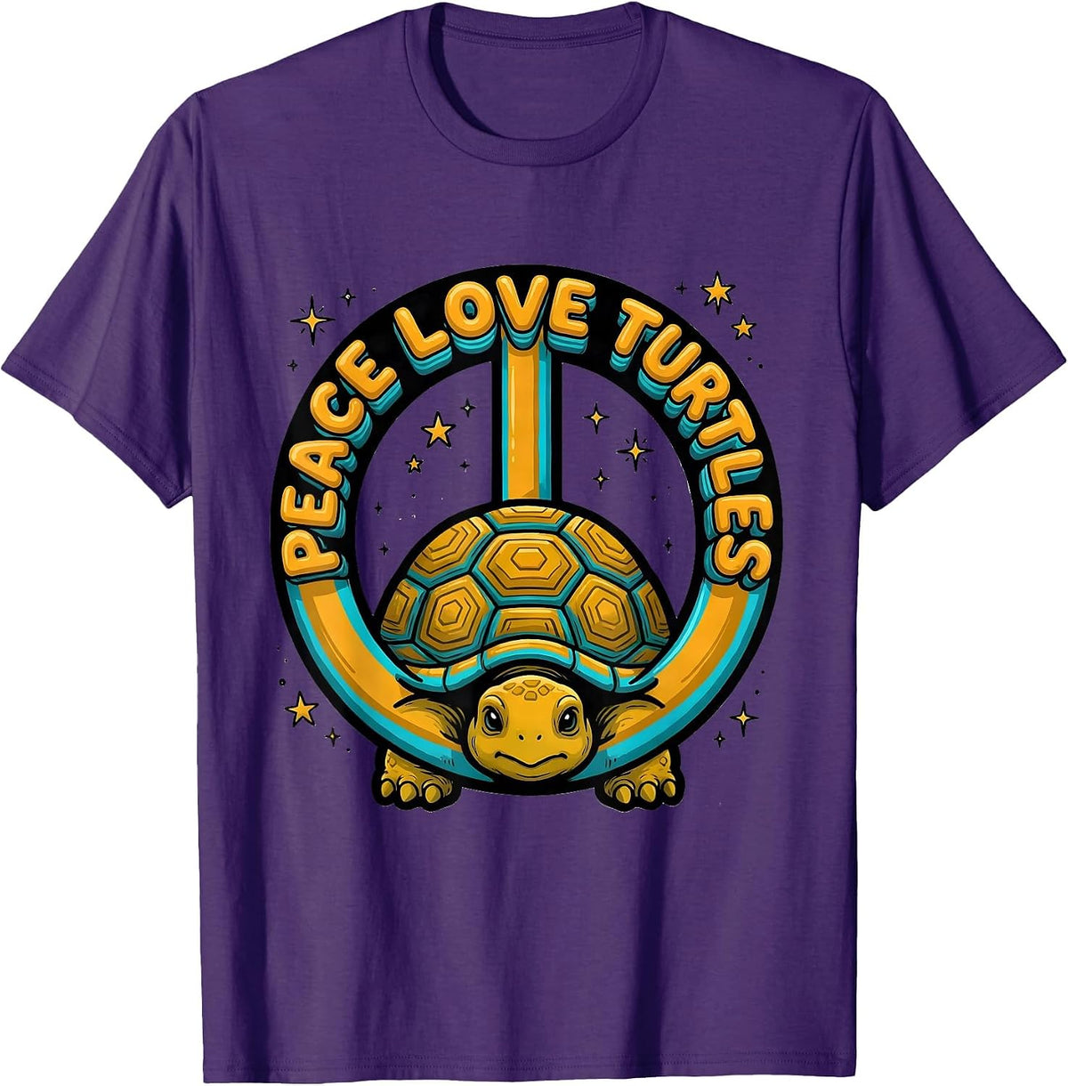 Peace Love Turtles Retro Hippie 60s 70s Peace Sign Nostalgia T-Shirt - Purple