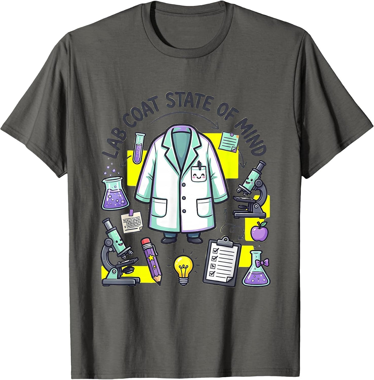 Lab Coat State of Mind Science Teacher Design T-Shirt - Asphalt Grey