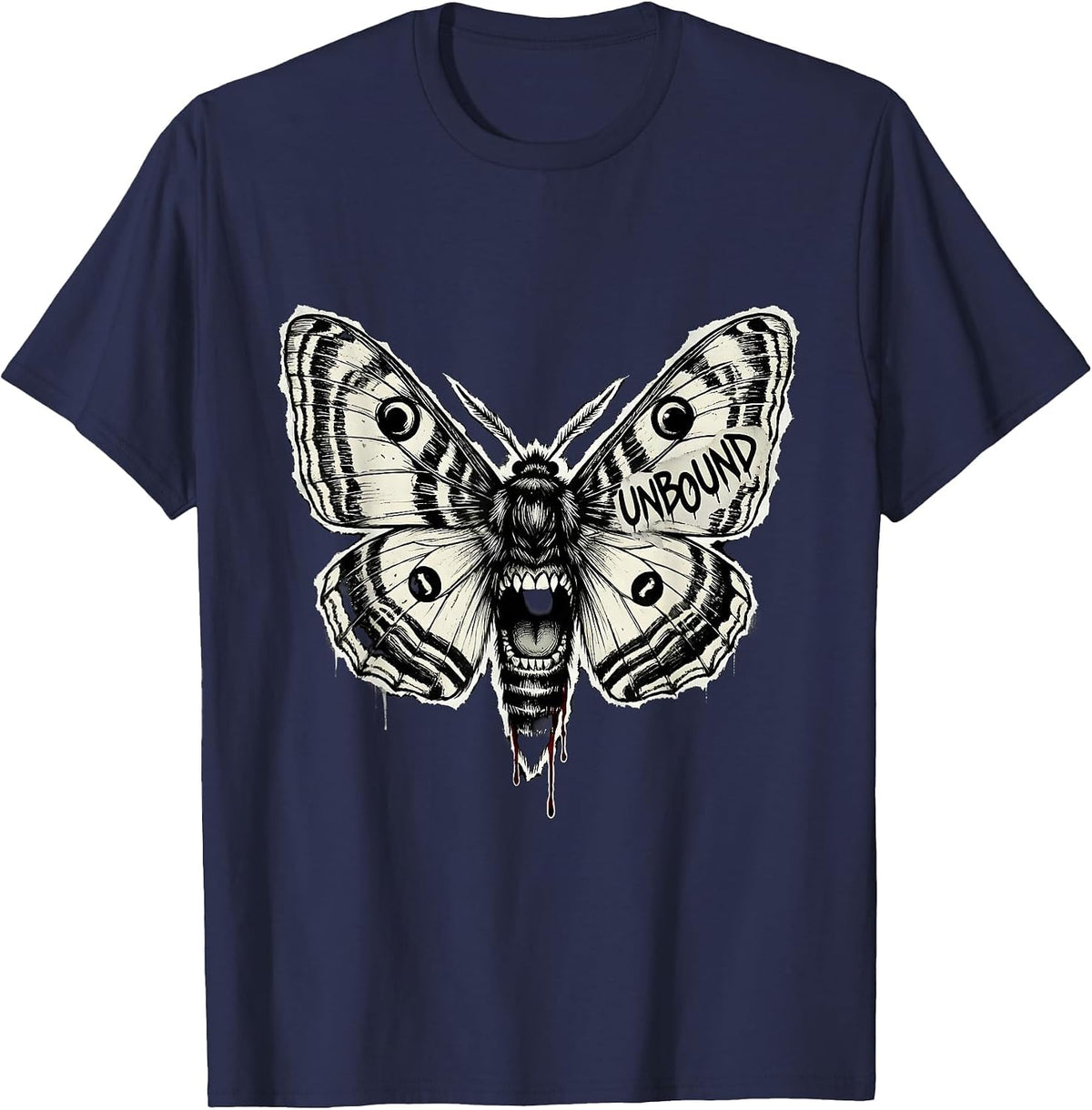 UNBOUND Punk Metal 90s Pop Art Graffiti Animal Portrait T-Shirt - Navy Blue