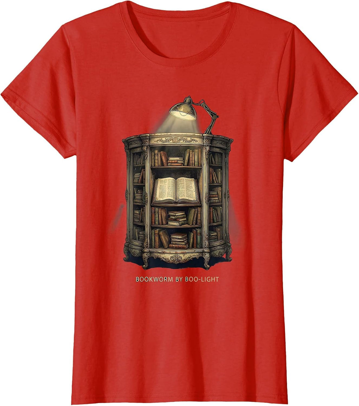 Women's Bookworm By Boo-light Vintage Ghost Reading Book Lover T-Shirt - Red