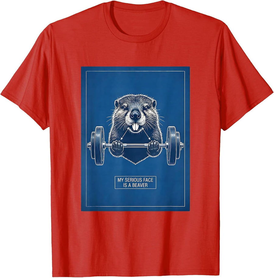 Men's My Serious Face Is A Beaver Funny Gym Weightlifting Workout T-Shirt - Red