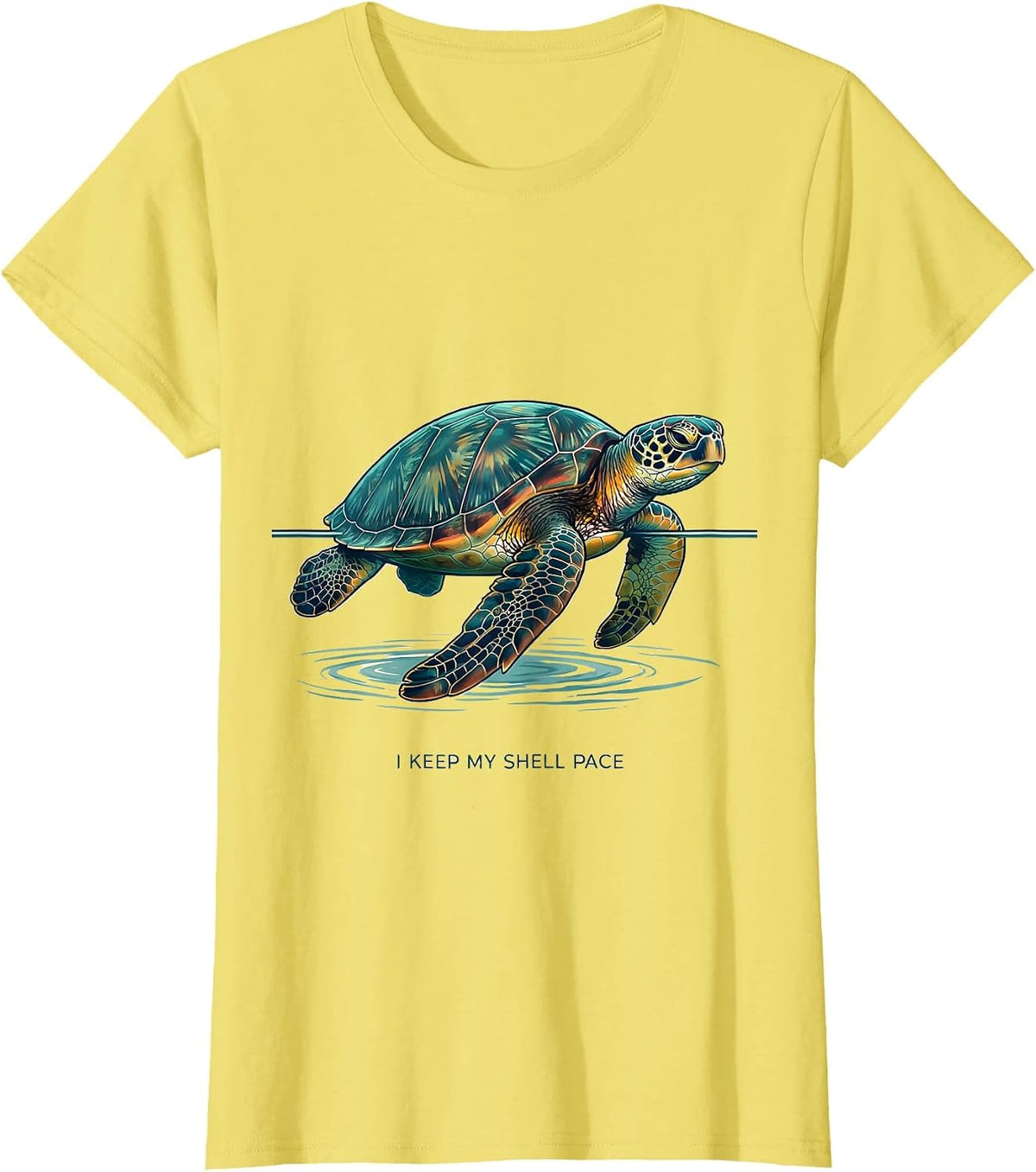 I Keep My Shell Pace Illustration Sea Turtle Lover Ocean T-Shirt - Lemon Yellow