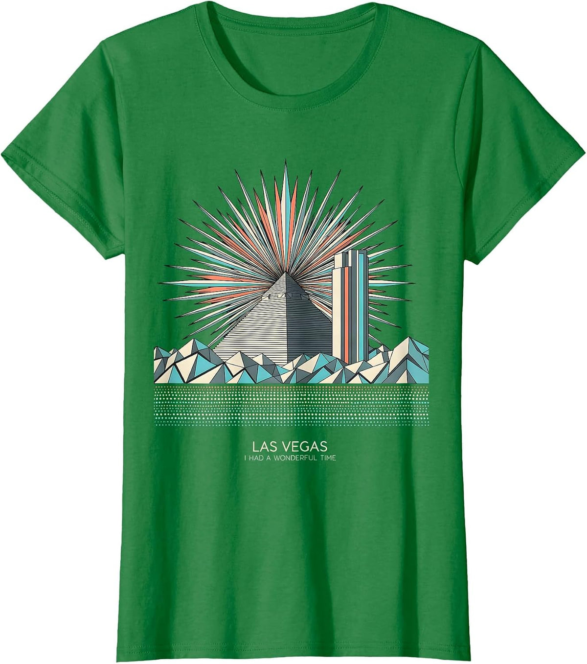Women's Las Vegas, I Had A Wonderful Time Geometric Skyline Souvenir T-Shirt - Kelly Green