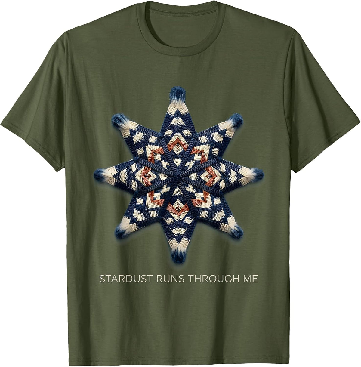 Stardust Runs Through Me Celestial Star Design T-Shirt - Olive Green