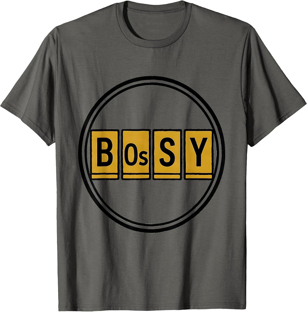 Men's BOSSY Funny Periodic Table Chemistry Science Humor T-Shirt - Asphalt Grey