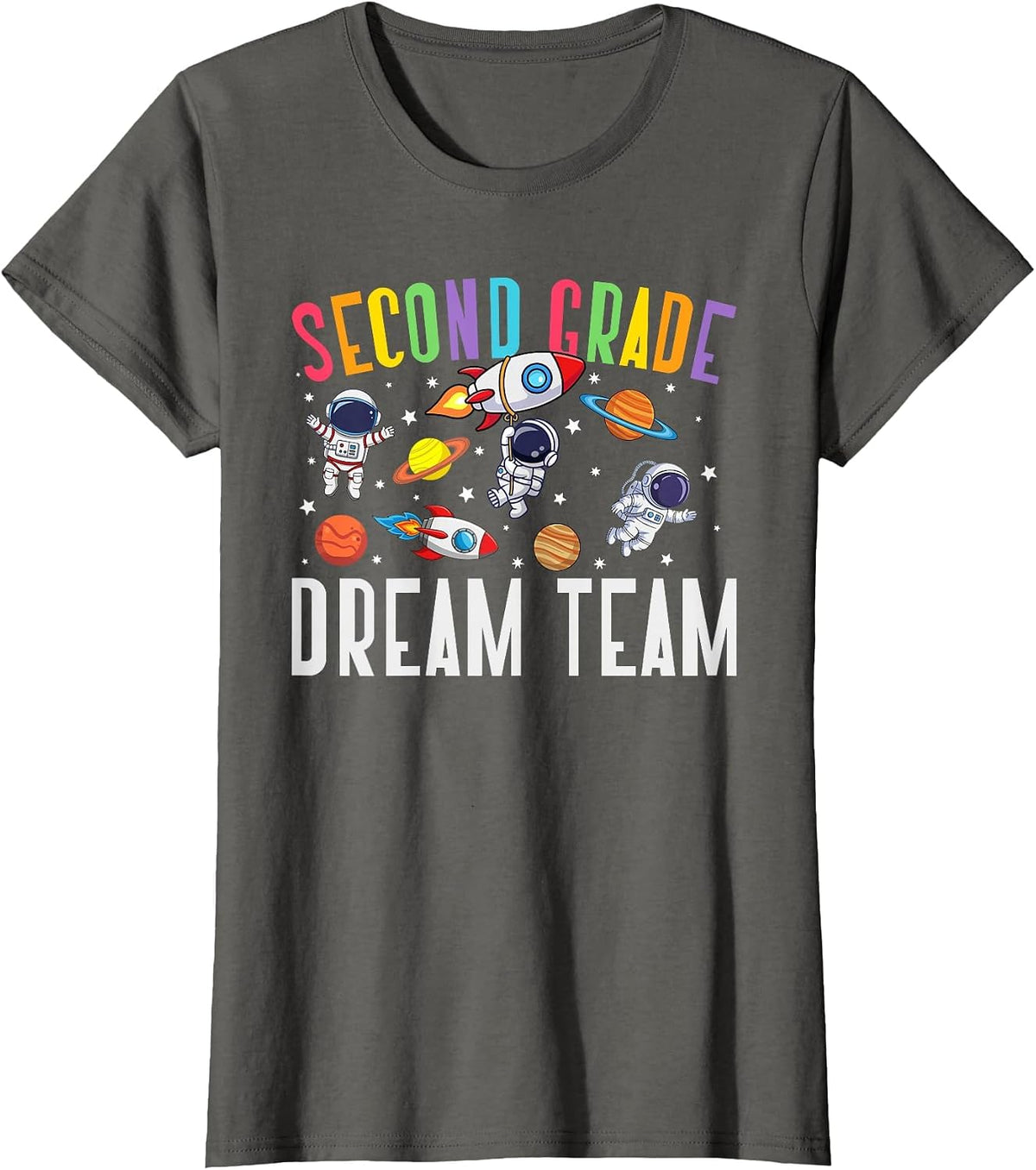 Second Grade Dream Team Astronaut 2nd Grade Back to School T-Shirt - Asphalt Grey
