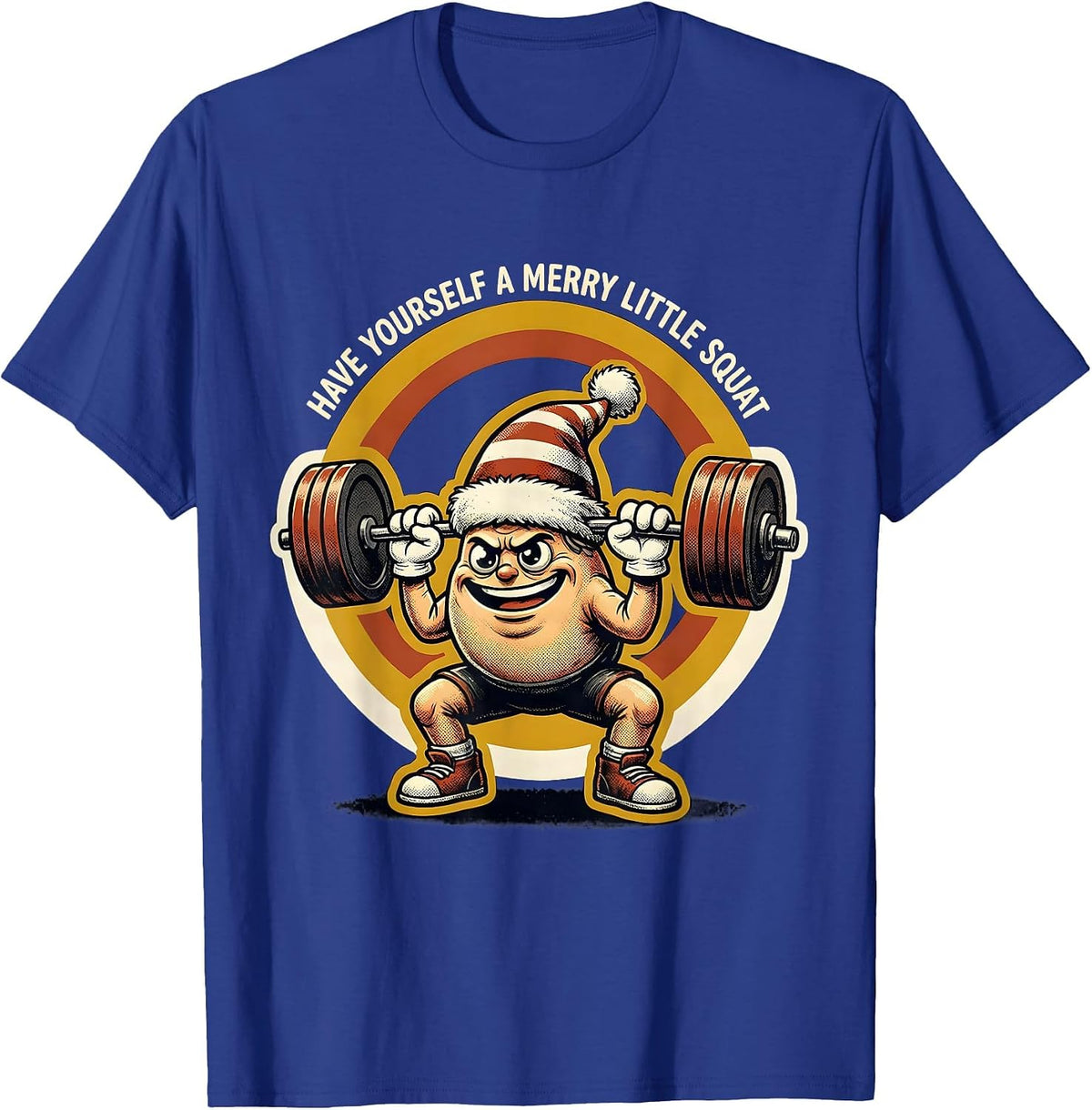 Men's Have Yourself a Merry Little Squat Retro Cartoon Christmas T-Shirt - Royal Blue