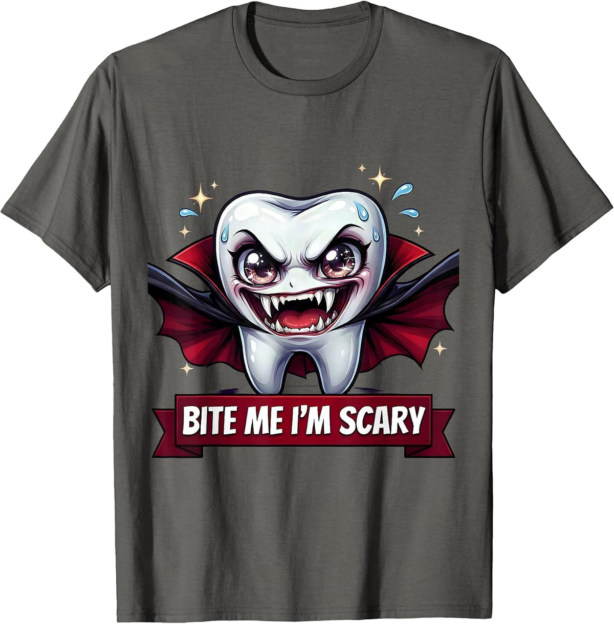 Men's Bite Me I'm Scary Dental Halloween Design T-Shirt - Asphalt Grey