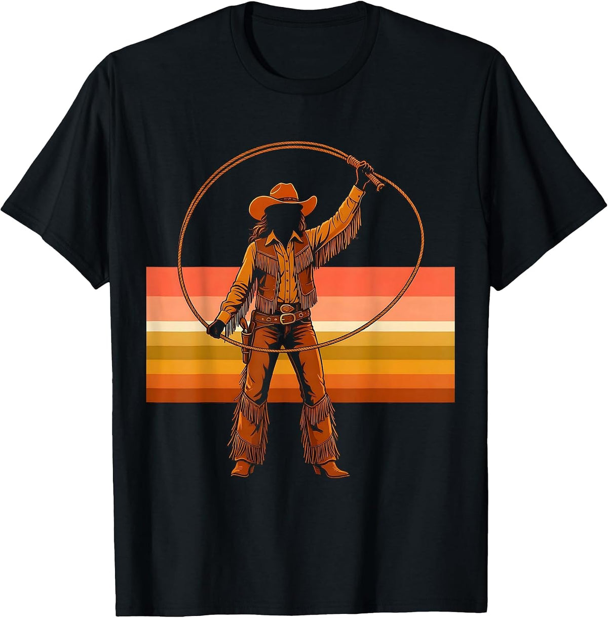 Men's Cowgirl Lasso Twirl Western Rodeo Graphic T-Shirt - Black