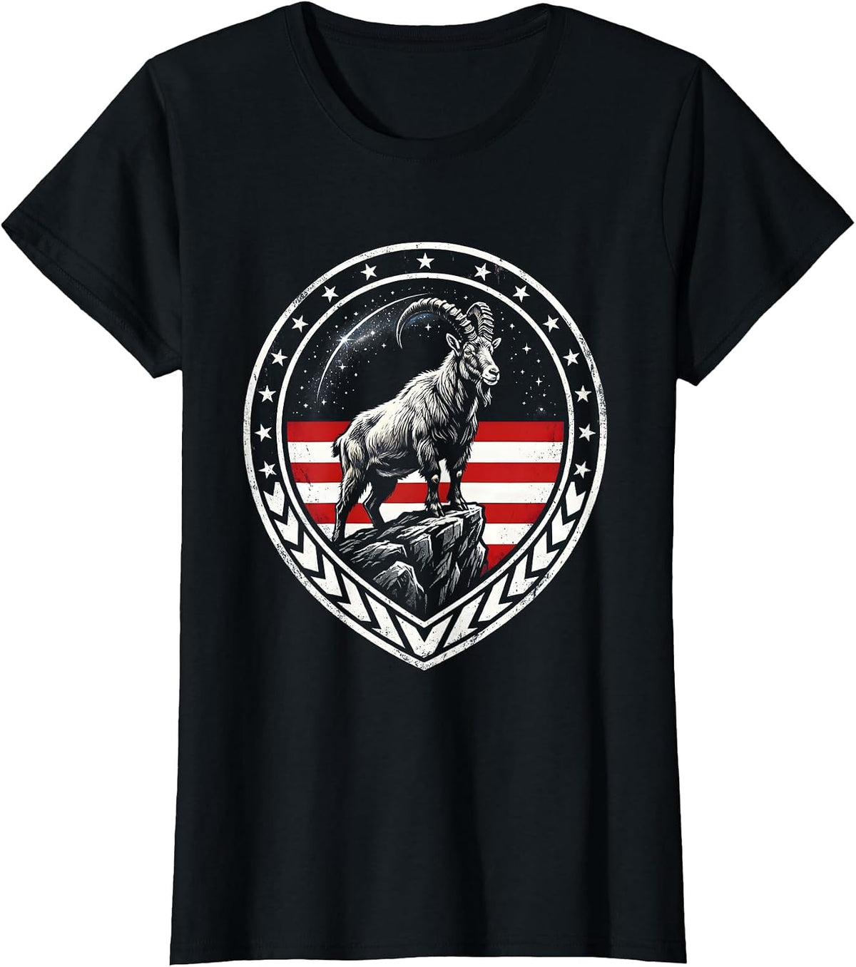 Mountain Goat Rocky Cliff USA Wildlife Art T-Shirt - Black