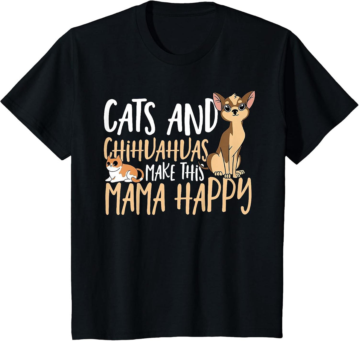 Cat and Chihuahua Mom T-Shirt - Black
