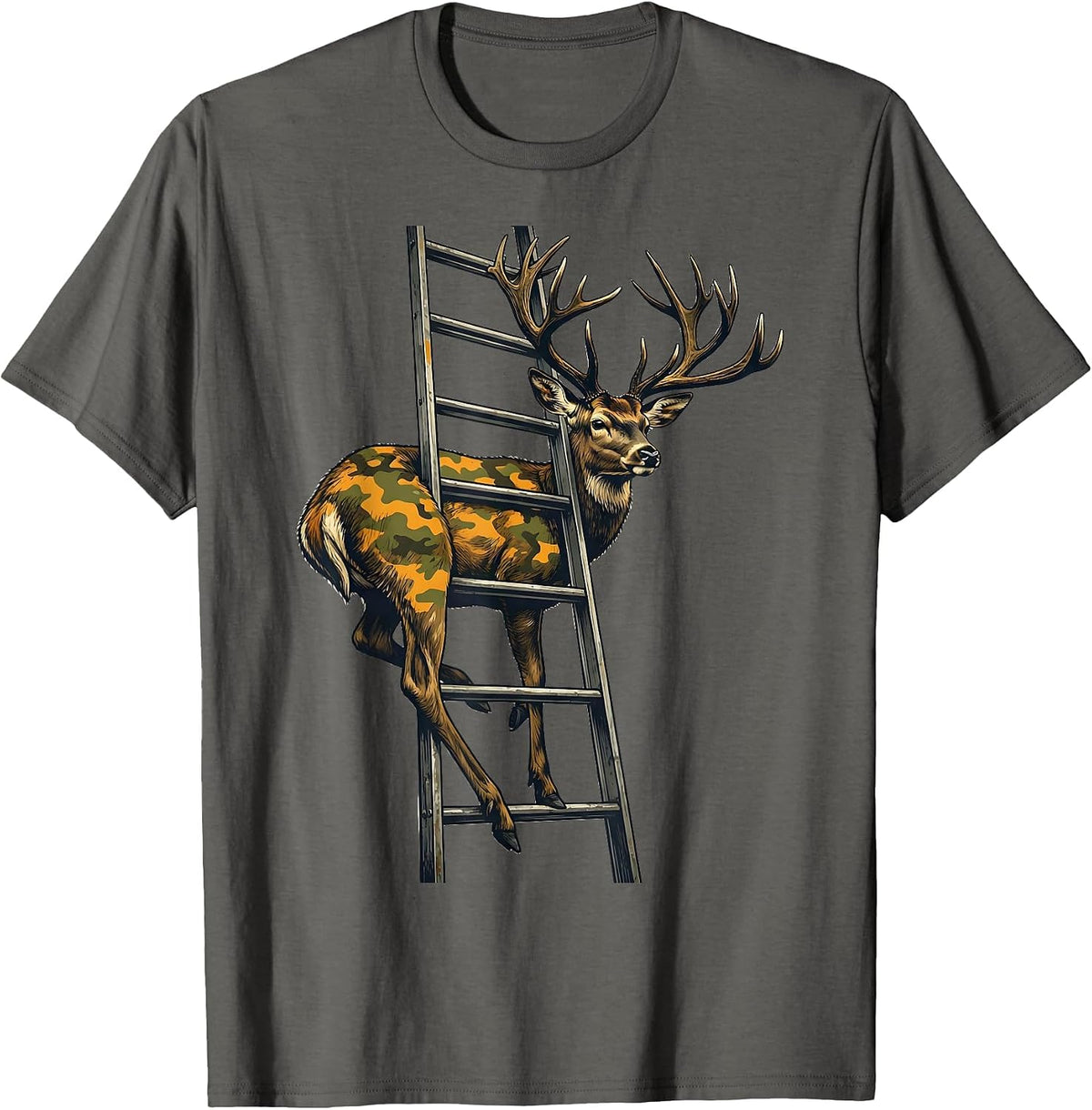 Men's Deer Antler Camo Hunting Humor Outdoor Novelty T-Shirt - Asphalt Grey