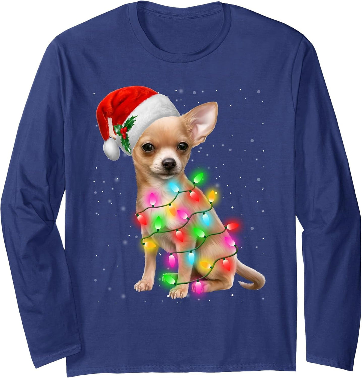 Chihuahua Dogs Tree Christmas Sweater Xmas Gifts Pet Dog Long Sleeve T-Shirt - Adult Unisex Navy Blue