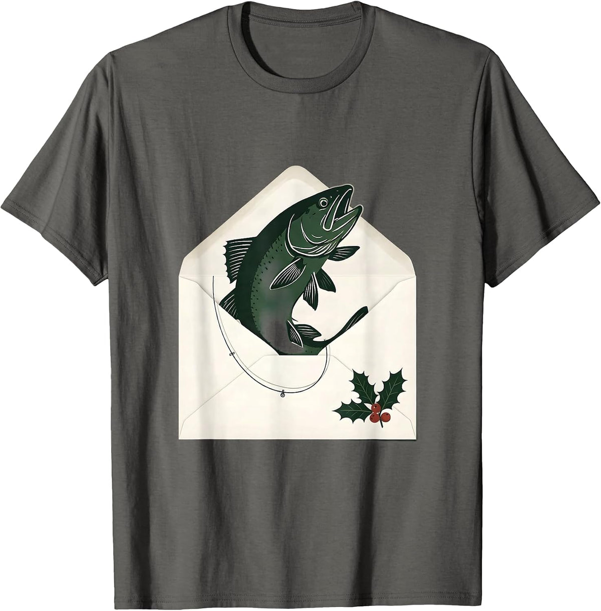 Men's Cheerful Trout Minimalist Christmas Fishing Humor Gift T-Shirt - Asphalt Grey