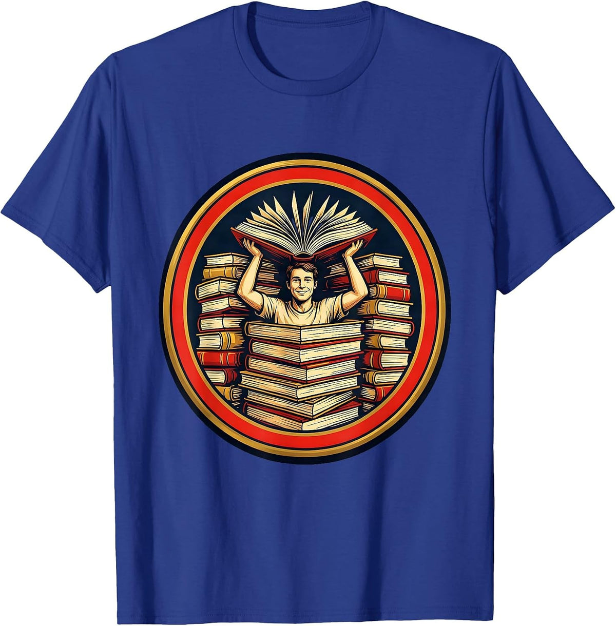 Bookworm Reader Crowned By Books Sign Painter Humor T-Shirt - Royal Blue