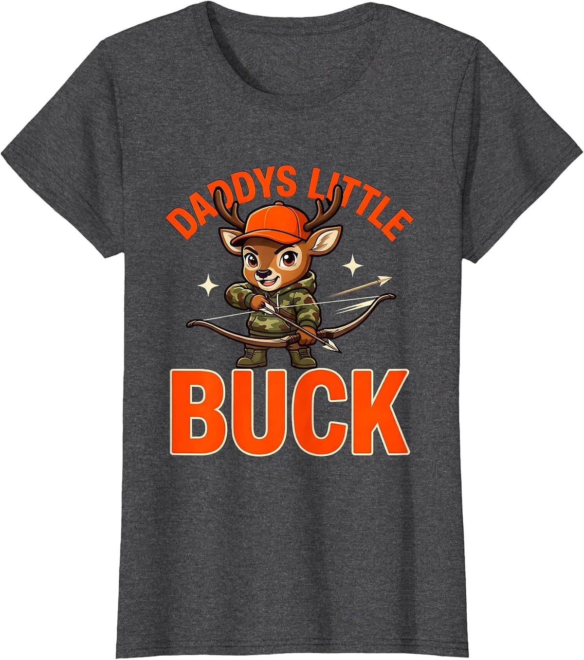 Women's DADDYS LITTLE BUCK Funny Deer Hunter Dad Fathers Day T-Shirt - Dark Heather Grey